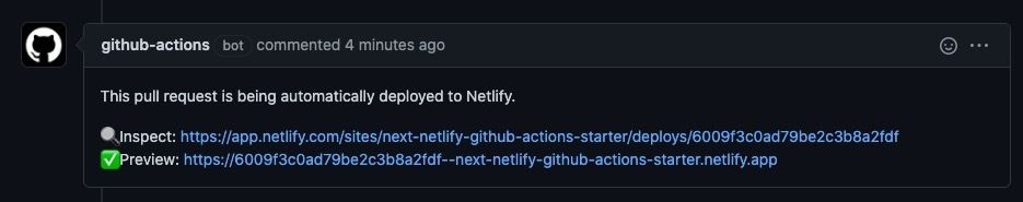 Screenshot of the PR on Github specifying the link to the logs and preview deploy URL